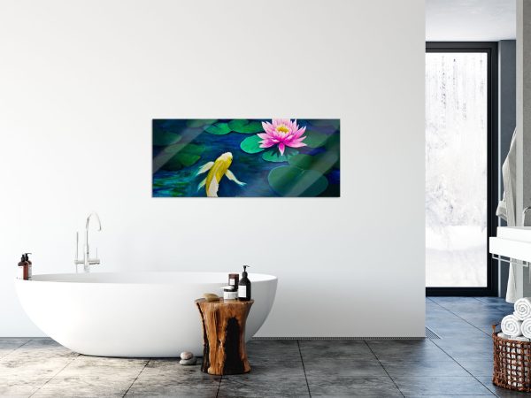 Koi mit Seerose Kunst, Glasbild Panorama Im Angebot – Bild 4