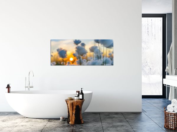 Baumwollblüten im Sonnenuntergang, Glasbild Panorama Schn?ppchen – Bild 4