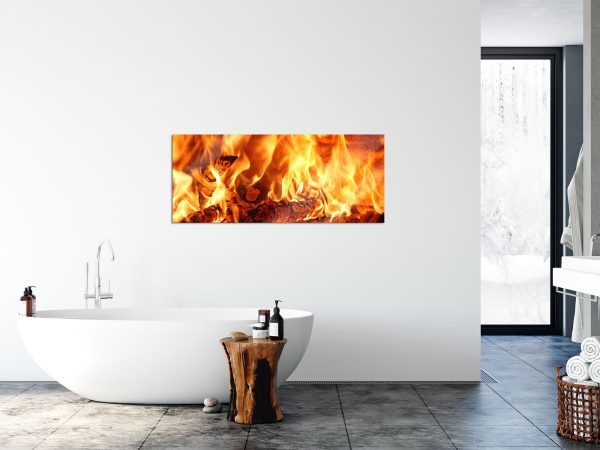 Gemütliches Holz im Feuer, Glasbild Panorama Online-Verkauf – Bild 4