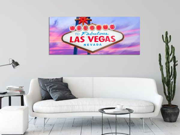 Las Vegas Ortsschild abends, Glasbild Panorama Zu verkaufen – Bild 2