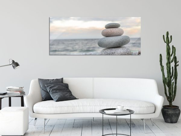 Steinturm am Strand, Glasbild Panorama Angebot – Bild 2