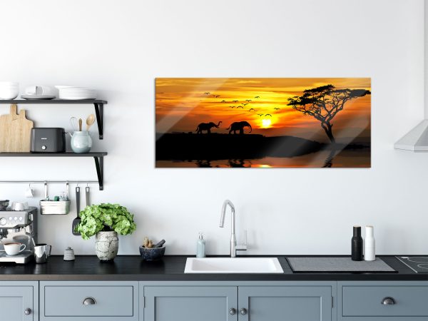 Elefanten in Afrikanischer Steppe, Glasbild Panorama Online-Schn?ppchen – Bild 3