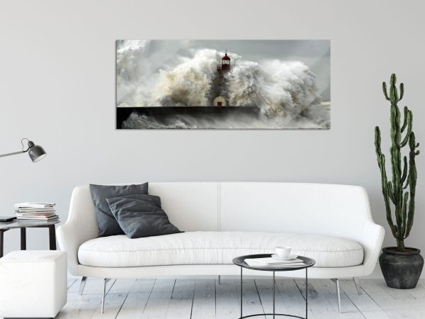 Leuchtturm im Sturm, Glasbild Panorama Rabatt – Bild 2