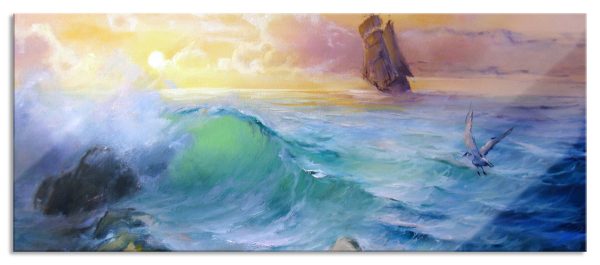 Sturm überm Meer Kunst, Glasbild Panorama Zu verkaufen