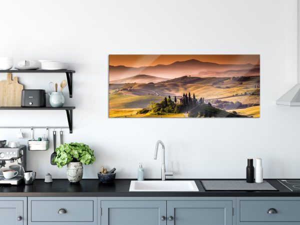 Wunderschöne Toskana Landschaft, Glasbild Panorama Verkauf – Bild 3