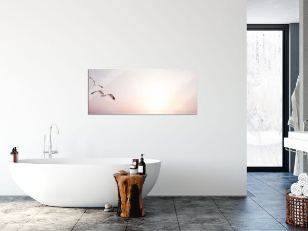 Möwen am Meer bei Sonnenaufgang, Glasbild Panorama Schn?ppchen – Bild 4
