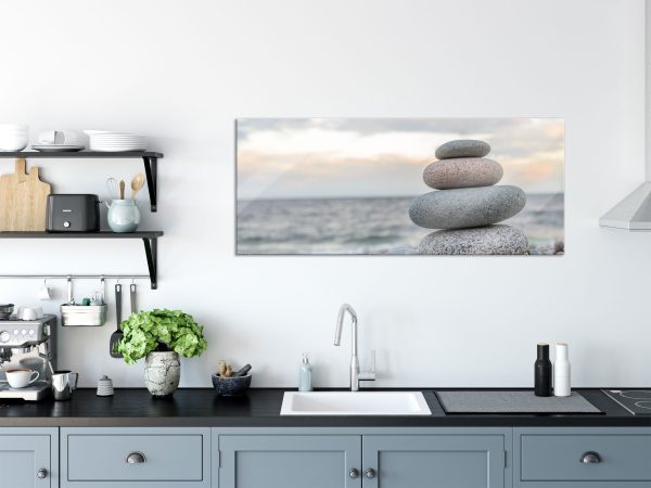 Steinturm am Strand, Glasbild Panorama Angebot – Bild 3