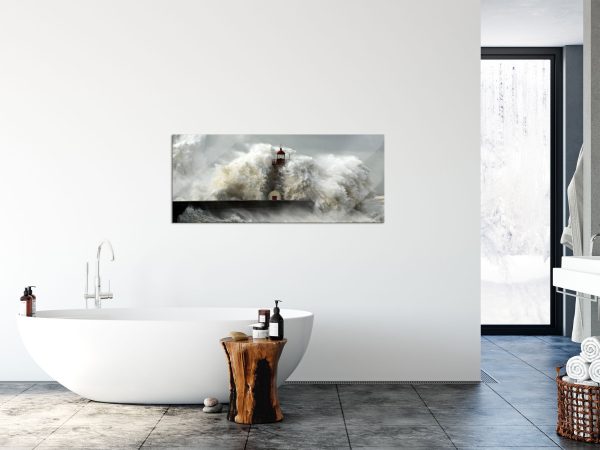 Leuchtturm im Sturm, Glasbild Panorama Rabatt – Bild 4