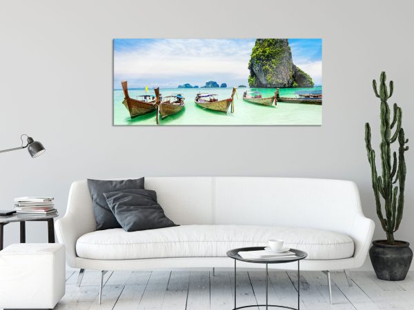 Schöne Boote im Pazifik, Glasbild Panorama Mode – Bild 2