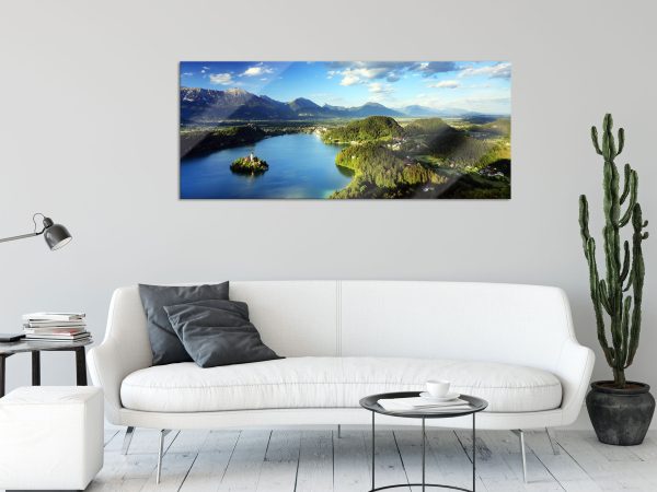 Atemberaubende Seen Landschaft, Glasbild Panorama Mode – Bild 2