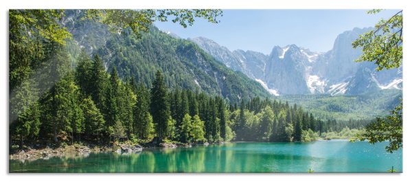 Wunderschöner See im Wald, Glasbild Panorama Verkauf