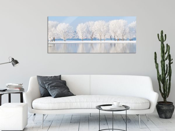 Schneebedeckte Bäume im Winter, Glasbild Panorama Online – Bild 2