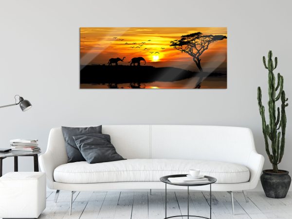 Elefanten in Afrikanischer Steppe, Glasbild Panorama Online-Schn?ppchen – Bild 2