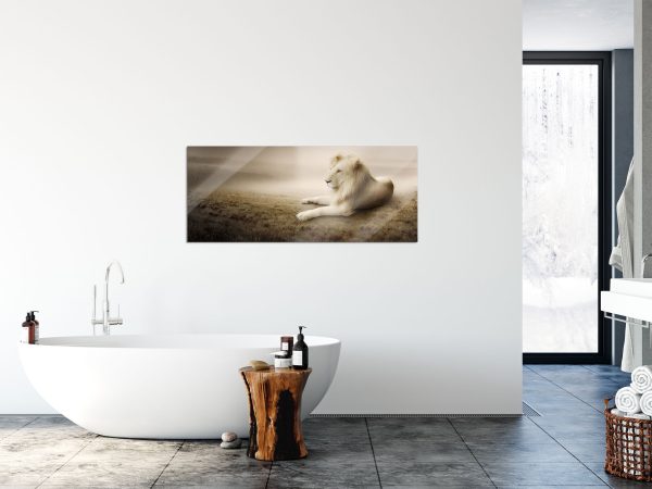 Stolzer weißer Löwenkönig, Glasbild Panorama Jetzt online – Bild 4