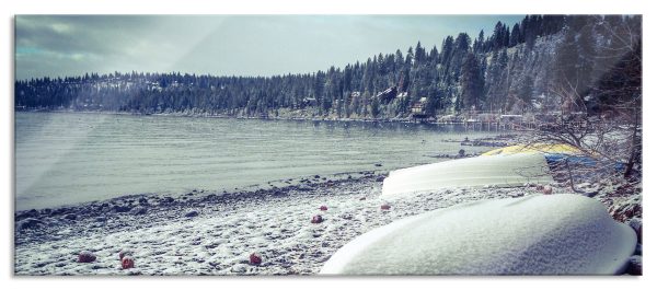 Boote im Winter, Glasbild Panorama Im Angebot
