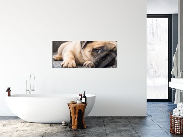 Süßer Mops auf Teppich, Glasbild Panorama Verkauf – Bild 4