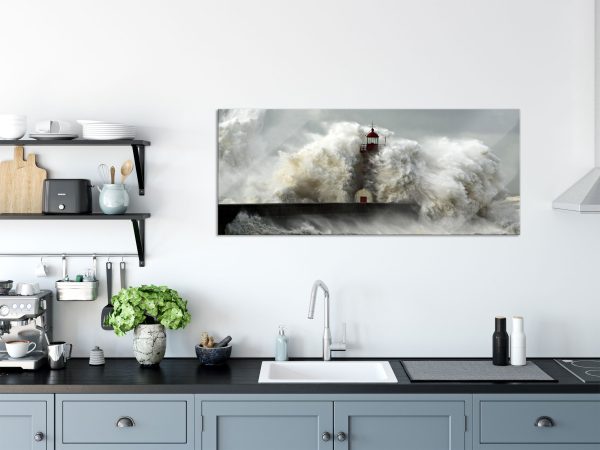 Leuchtturm im Sturm, Glasbild Panorama Rabatt – Bild 3