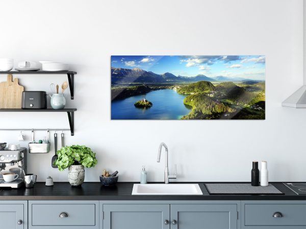 Atemberaubende Seen Landschaft, Glasbild Panorama Mode – Bild 3