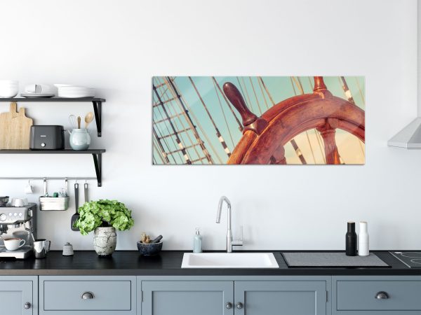 Steuerrad auf dem Schiff, Glasbild Panorama Schn?ppchen – Bild 3