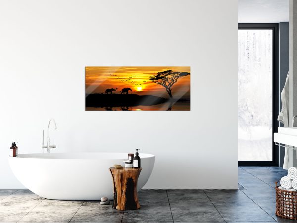 Elefanten in Afrikanischer Steppe, Glasbild Panorama Online-Schn?ppchen – Bild 4