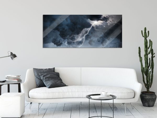 Blitz am Himmel, Glasbild Panorama Online-Verkauf – Bild 2
